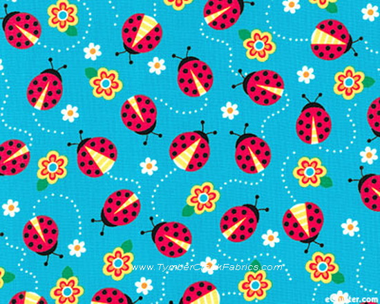 Lady Bugs All a Buzz Blue Fabric <font color=Red> SALE